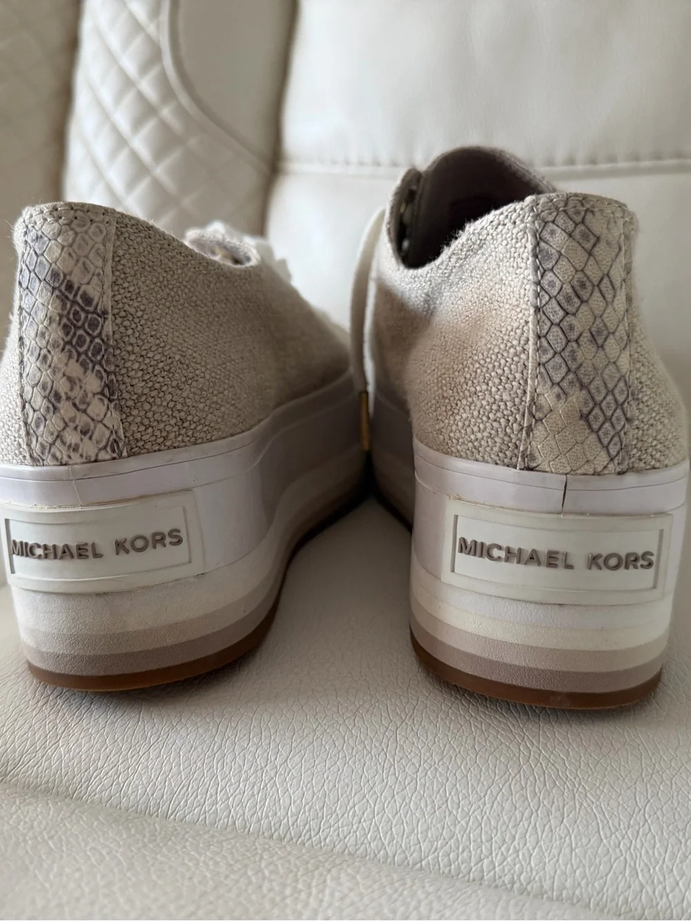 Michael Kors Cream-Tan Platform Sneakers with Snakeskin Accent